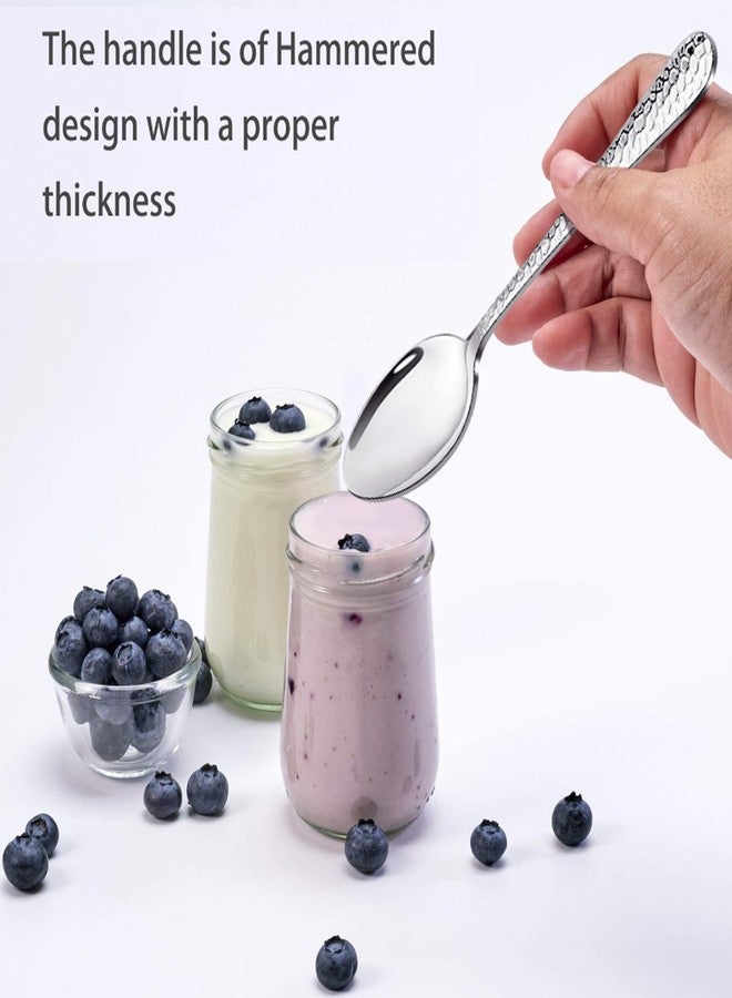 E-far Hammered Teaspoons Set of 6, E-far Stainless Steel Modern Silverware Flatware Dessert Spoons for Home, Kitchen, Restaurant, Round Edge & Mirror Polished, Dishwasher Safe - 6.7 Inches - Image 2